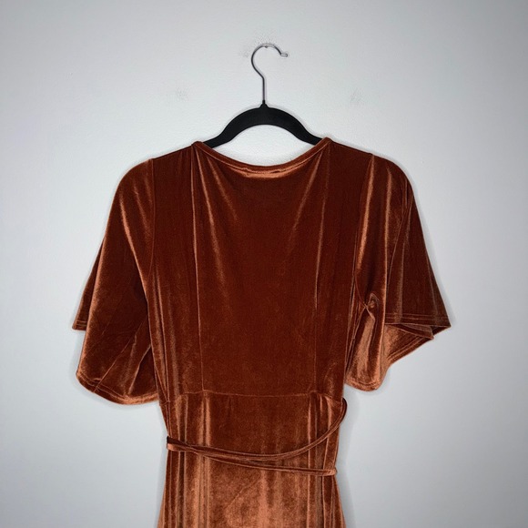 Baltic Born Meghan Velvet Wrap Maxi Dress Rust Flutter Sleeve High Slit Size M - Picture 7 of 9